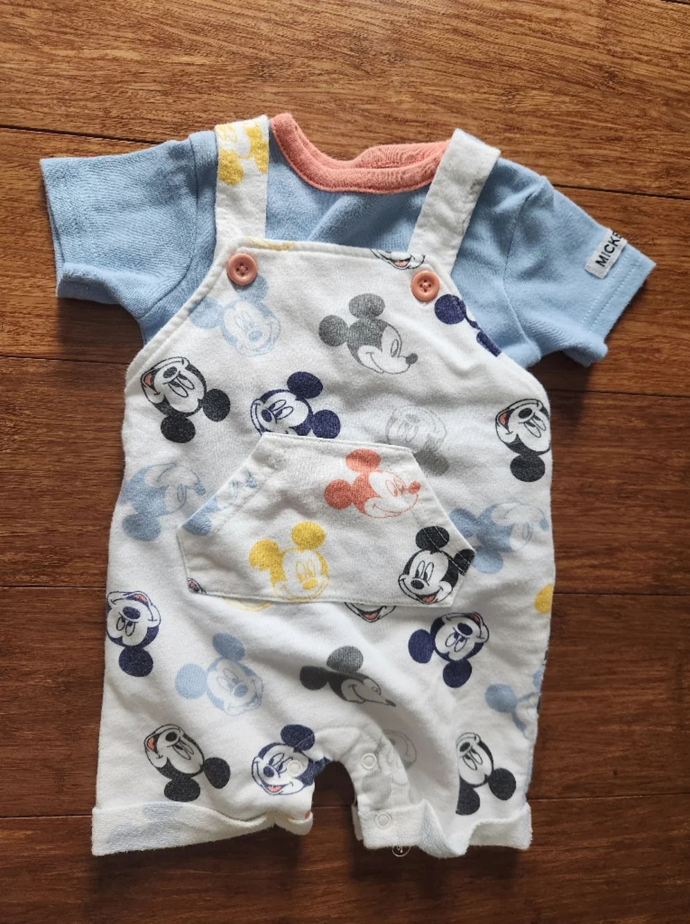 Disney Baby Boy Girl Kids Mickey Mouse Overall Shorts & Shirt Set, 3-6 Months